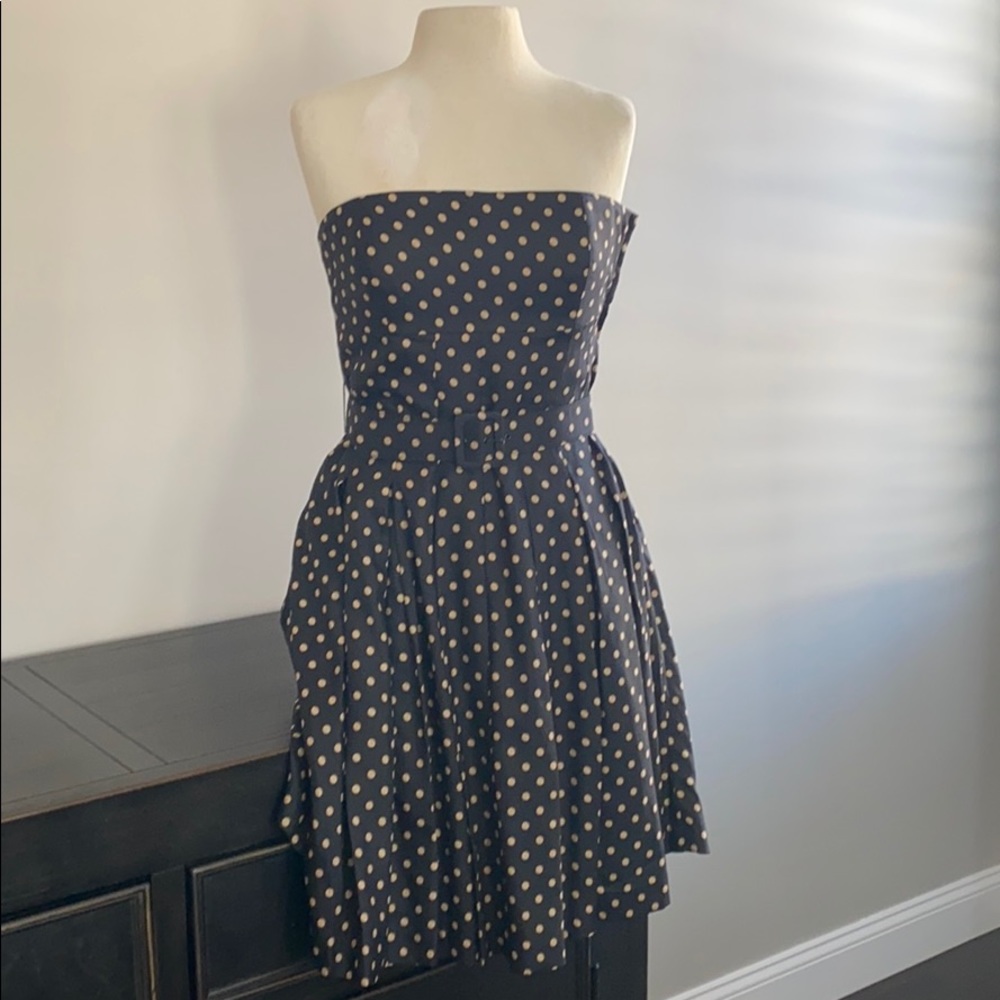 NWT Tibi NY black polka dot silk strapless dress